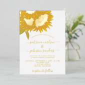 Zonnebloemelegant goudfolie, chic script bruiloft folie uitnodiging (Staand Voorkant)