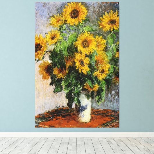 Zonnebloemen, 1881 van Monet. Canvas Afdruk (Insitu (Houten vloer))