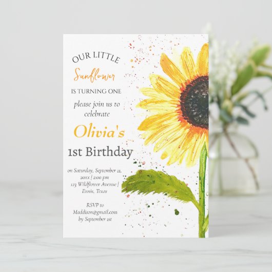 Zonnebloemen 1e Eerste Verjaardag Meisje Country F Kaart (Staand voorkant)