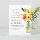 Zonnebloemen 1e Eerste Verjaardag Meisje Country F Kaart (Staand voorkant)