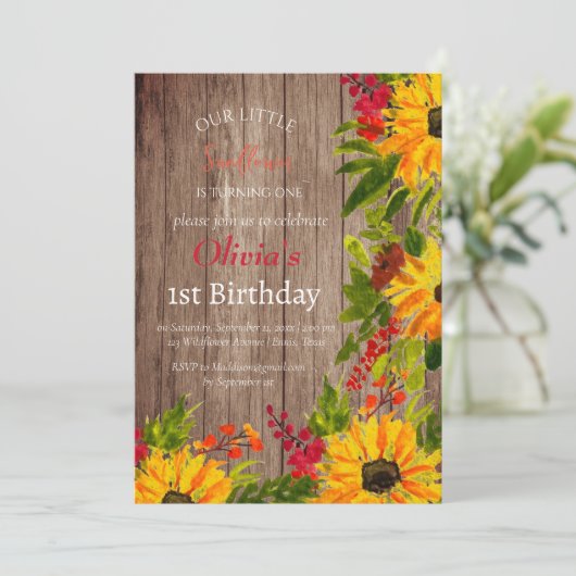 Zonnebloemen 1e Eerste Verjaardag Meisje Country F Kaart (Staand voorkant)