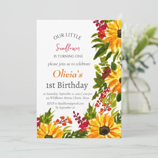 Zonnebloemen 1e Eerste Verjaardag Meisje Country F Kaart (Staand voorkant)