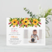 Zonnebloemen 1e Verjaardag Meisje Foto Floral Kaart (Staand voorkant)