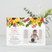 Zonnebloemen 1e Verjaardag Meisje Foto Floral Kaart (Staand voorkant)