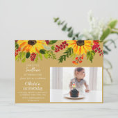 Zonnebloemen 1e Verjaardag Meisje Foto Floral Kaart (Staand voorkant)