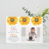 Zonnebloemen 1e Verjaardag Meisje Foto Floral Kaart (Staand voorkant)