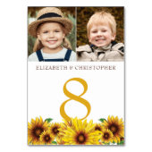 Zonnebloemen 2 foto's Trouwtafel Nummer Kaart (Achterkant)