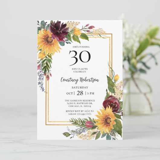 Zonnebloemen 30e verjaardag kaart (Staand voorkant)