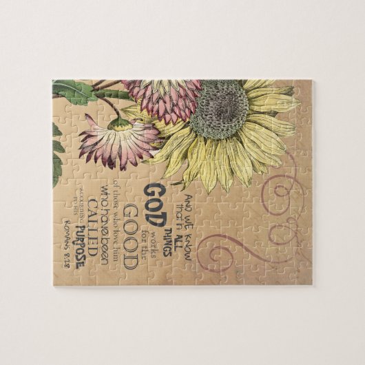 Zonnebloemen 8:28 Bijbelverse Legpuzzel (Horizontaal)