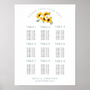 Zonnebloemen 9 Tafels 90 Stoelen Plattegrond Poster