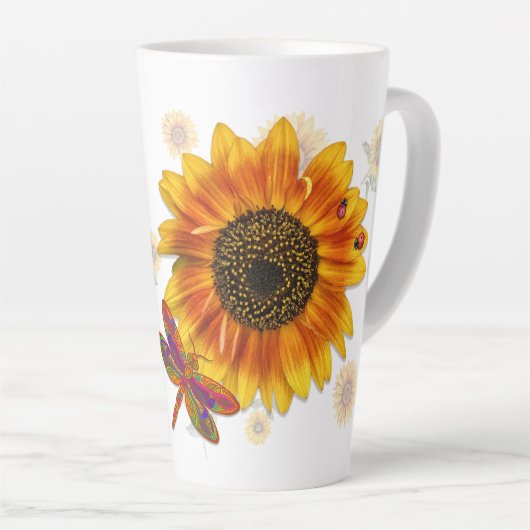 Zonnebloemen Aangepast Latte Mok (Rechterhoek)