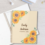 Zonnebloemen Aangepast Planner<br><div class="desc">Zonnebloemen brengen vreugde! Deze  Planner is versierd met waterverf zonnebloem en groen gebladerte op een zacht beige achtergrond. De tekst is donkerbruin. Originele Waterverf © Michele Davies.</div>