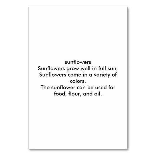 Zonnebloemen, aangepaste florale lezing flashcards kaart (Achterkant)