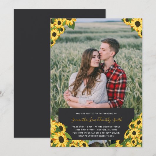 Zonnebloemen aangepaste foto bruiloft kaart (Voorkant / Achterkant)