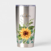 Zonnebloemen aangepaste monogram initialen naam geïsoleerde drinkbeker (Achterkant)