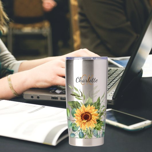 Zonnebloemen aangepaste monogram initialen naam geïsoleerde drinkbeker