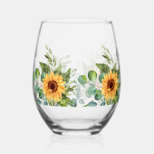 Zonnebloemen aangepaste naam monogram initialen wijnglas zonder voet (Links)