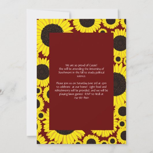 Zonnebloemen — Aankondiging van het Afstuderen van (Achterkant)