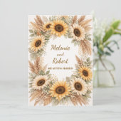 Zonnebloemen Aardse Boho Trouw Uitnodiging (Staand voorkant)