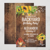 Zonnebloemen achtertuin Bonfire Verjaardag Uitnodi Kaart (Voorkant / Achterkant)