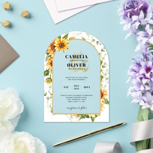 Zonnebloemen Acryl Clear Modern Rustiek Boho Acryl Uitnodigingen (Insitu (Huwelijk))