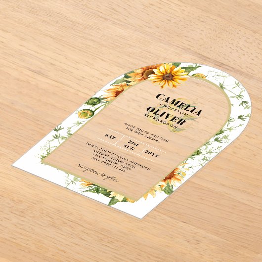 Zonnebloemen Acryl Helder Modern Rustiek Boho Acryl Uitnodigingen (Laagn)