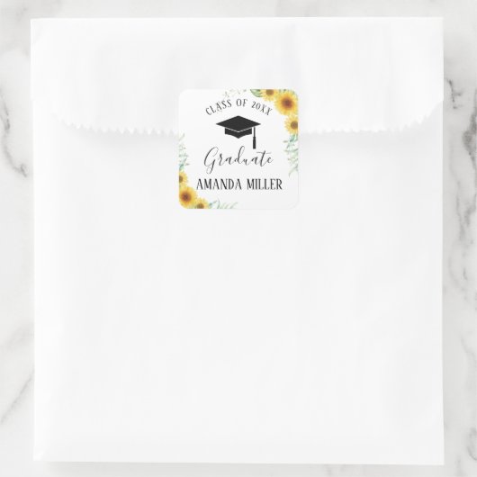 Zonnebloemen Afstuderen gepersonaliseerd Vierkante Sticker (Tas)