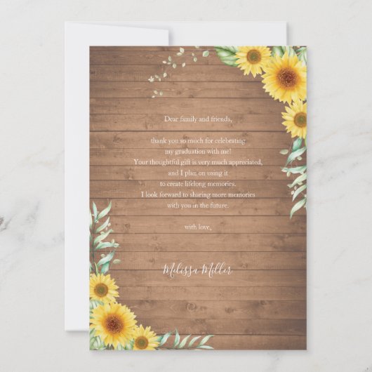 Zonnebloemen Afstuderen - Hartelijk dank Kaart (Achterkant)