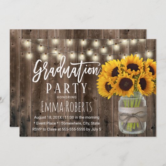 Zonnebloemen Afstuderen Jar Rustic Barn Wood Kaart (Voorkant / Achterkant)