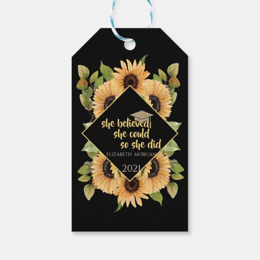 Zonnebloemen Afstuderen Pet Cadeaulabel (Achterkant)