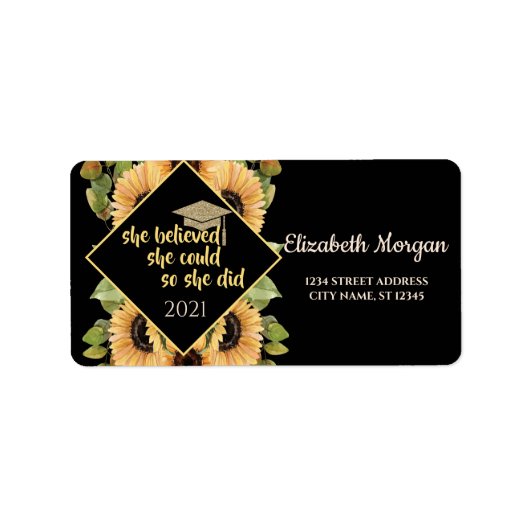 Zonnebloemen Afstuderen Pet Etiket