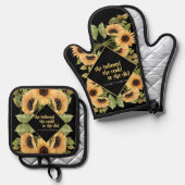 Zonnebloemen Afstuderen Pet Ovenwant & Pannenlap Set (Voorkant / Achterkant)