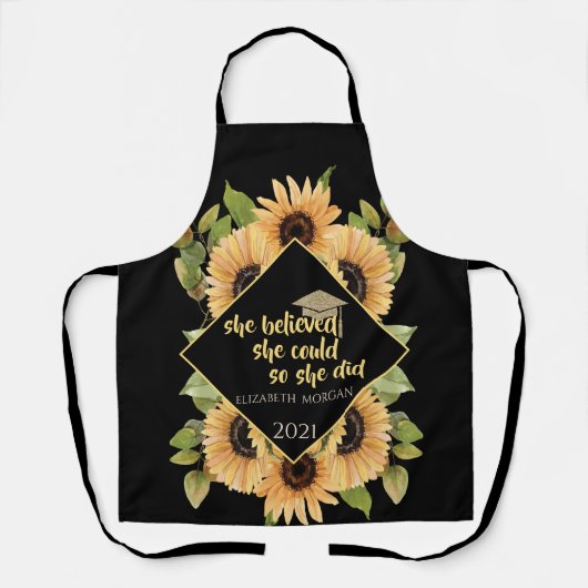 Zonnebloemen Afstuderen Pet Schort (Voorkant)