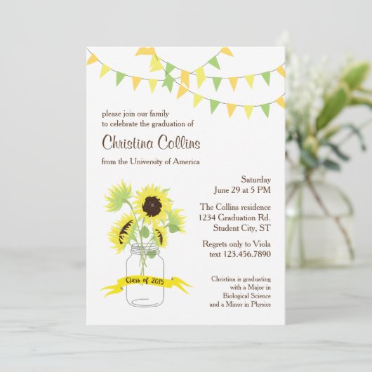 Zonnebloemen Afstuderen uitnodiging (Staand voorkant)
