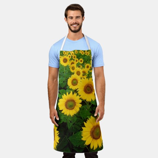 Zonnebloemen All-Over-Print Long Apron Schort (Gedragen)