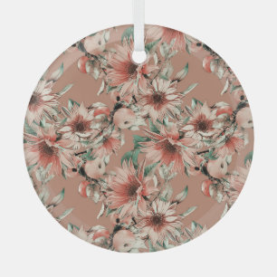Zonnebloemen, appels: herfst waterverf glas ornament