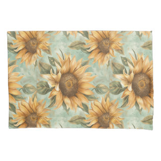 Zonnebloemen Aquarel Blauwe Achtergrond Kussensloop
