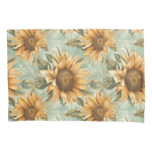 Zonnebloemen Aquarel Blauwe Achtergrond Kussensloop (Voorkant)
