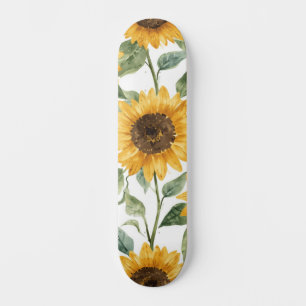 Zonnebloemen Aquarel Bloem Geel Schilderij Persoonlijk Skateboard