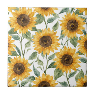 Zonnebloemen Aquarel Bloem Geel Schilderij Tegeltje