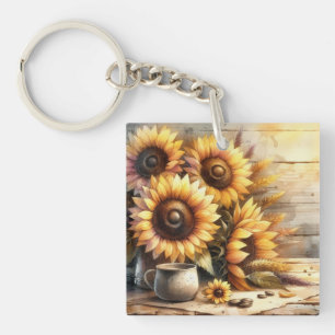 Zonnebloemen Aquarel Schilderij Sleutelhanger