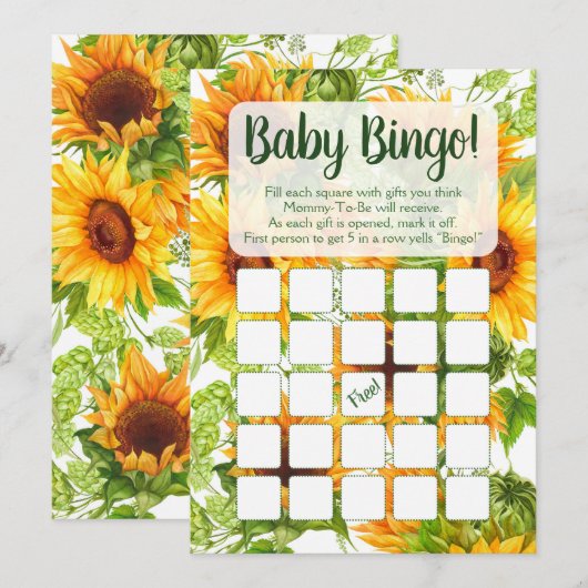 Zonnebloemen Baby Bingo Shower Kaart (Voorkant / Achterkant)