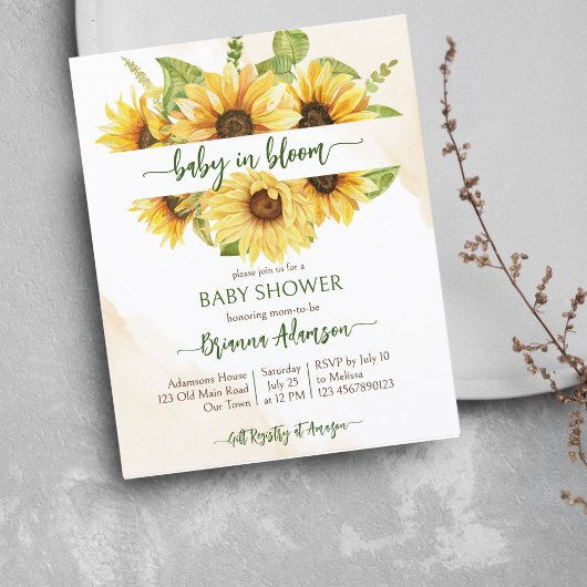 Zonnebloemen baby in bloei baby shower budget uitn