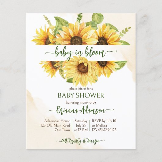 Zonnebloemen baby in bloei baby shower budget uitn (Voorkant)