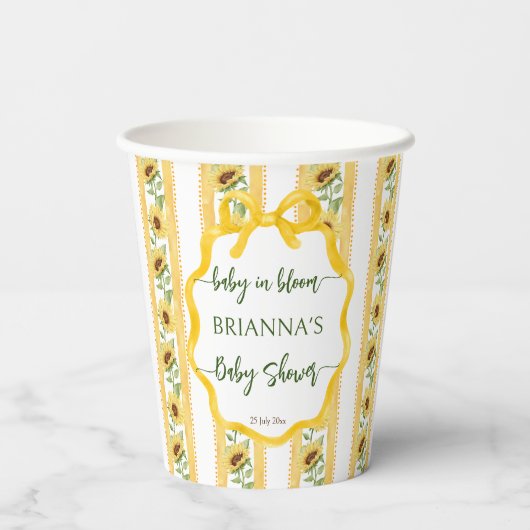 Zonnebloemen baby in bloei baby shower monogram papieren bekers (Achterkant)