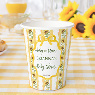 Zonnebloemen baby in bloei baby shower monogram papieren bekers
