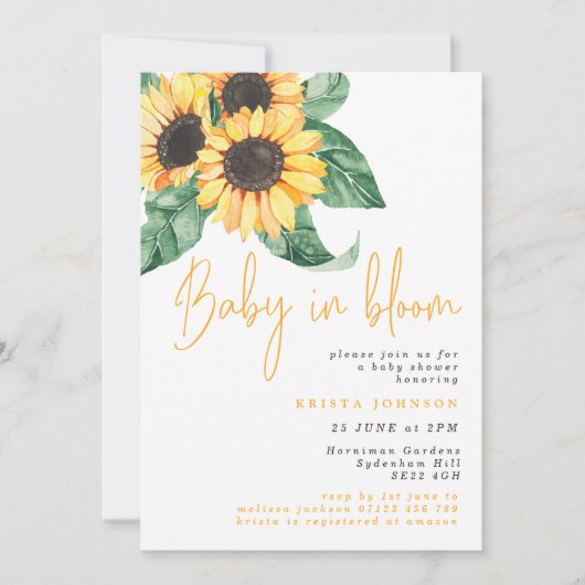 Zonnebloemen Baby in de uitnodiging van het Baby s (Voorkant)