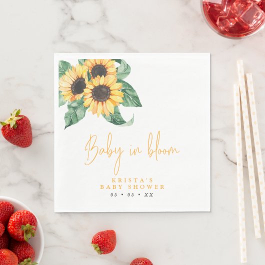 Zonnebloemen Baby in het Baby shower Bloom Servet (Insitu)