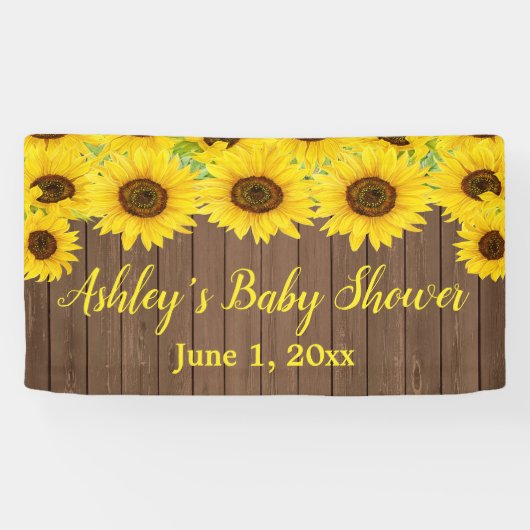 Zonnebloemen Baby shower Achtergrond Rustic Wood P Spandoek (Horizontaal)