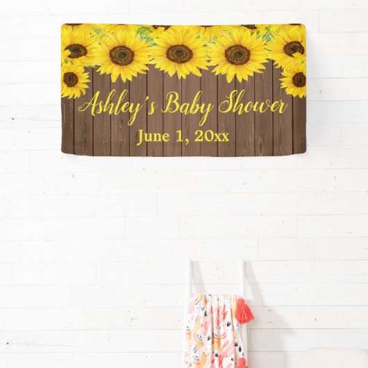 Zonnebloemen Baby shower Achtergrond Rustic Wood P Spandoek (Insitu)